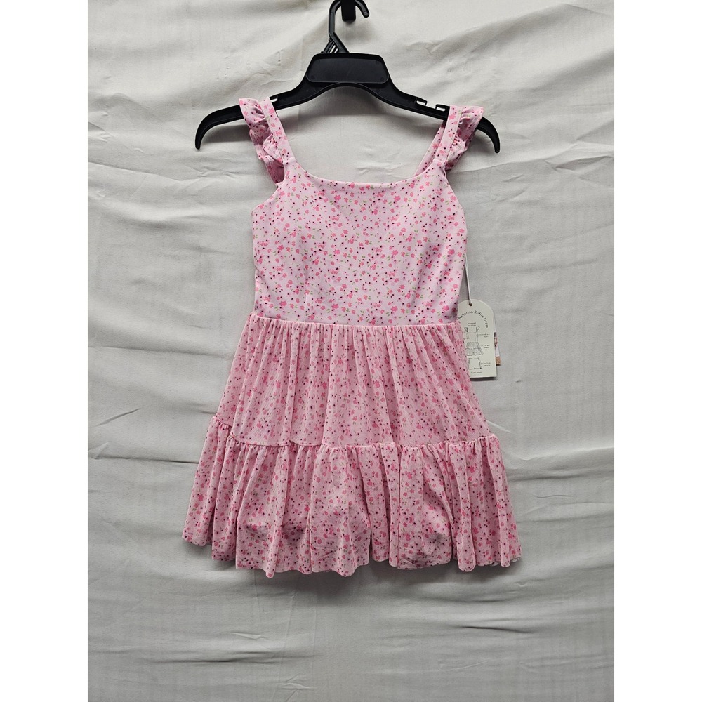 Blogilates Girls Ballerina Ruffle Dress Pink Floral Polyester Casual Size Large